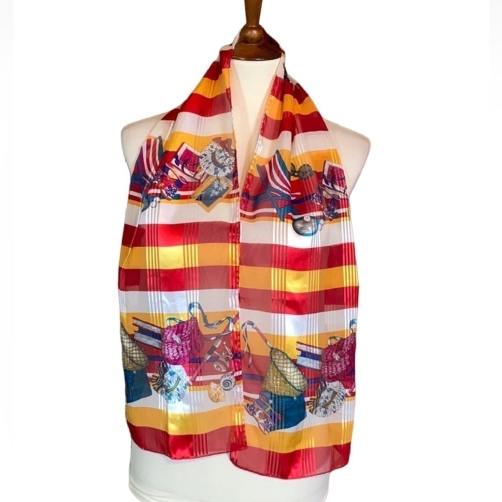 Vintage Liz Claiborne scarf with beach / vacation motif 100% polyester